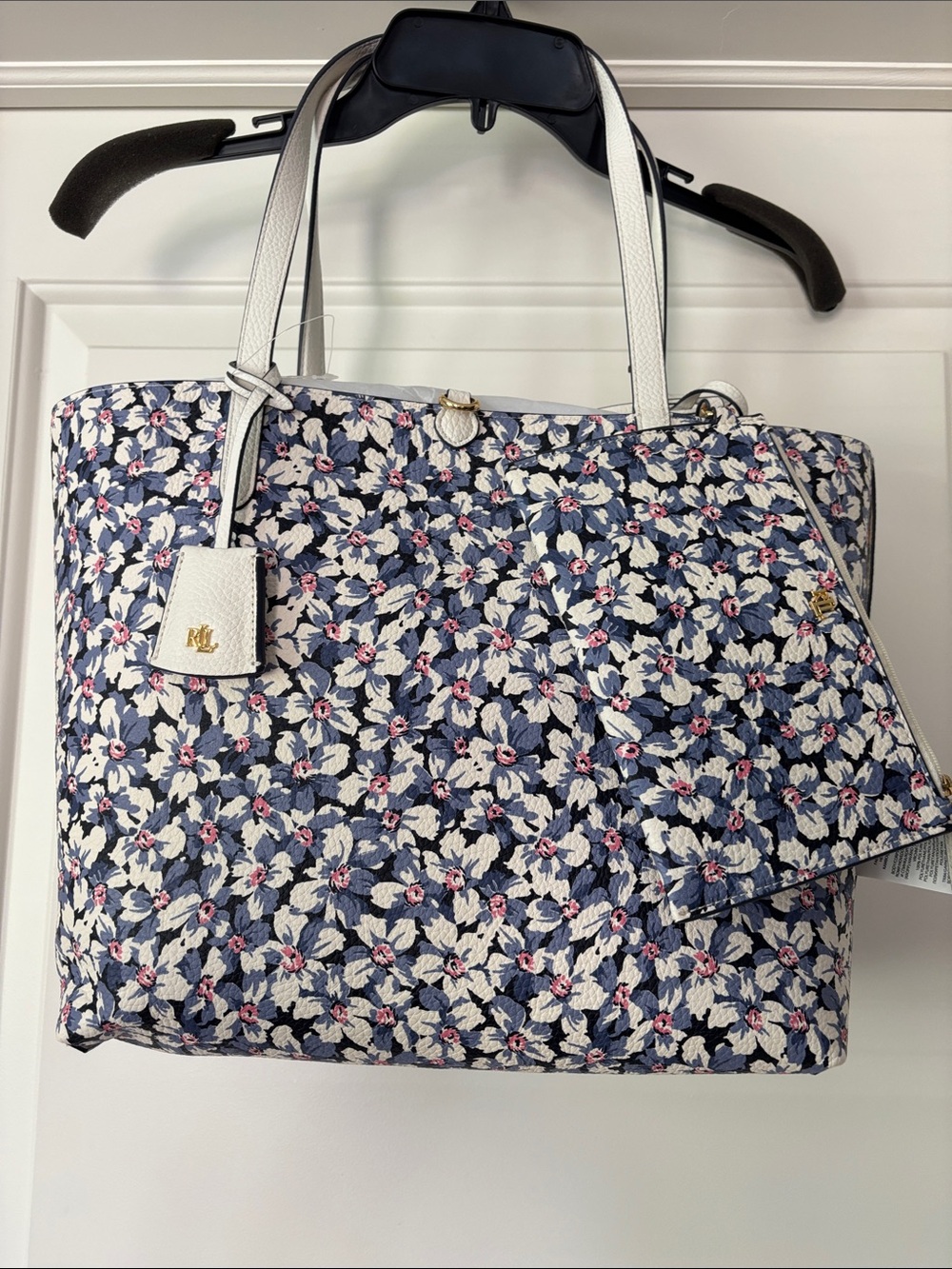 New w/ Tags - Ralph Lauren Navy, White & Pink Floral Tote